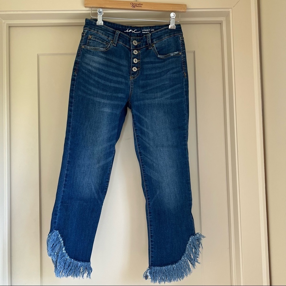 Inc straight leg raw hem jeans size 6p button closure